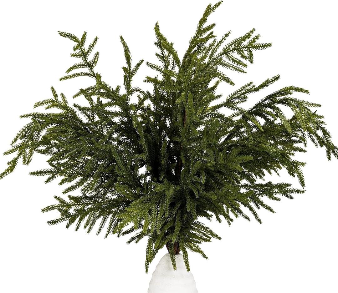 Norfolk Pine Stems 35.8" / 91cm, 6 Pcs Christmas Pine Branches, Real Touch Greenery for DIY Flower Arrangement, Home Indoor Christmas Decor