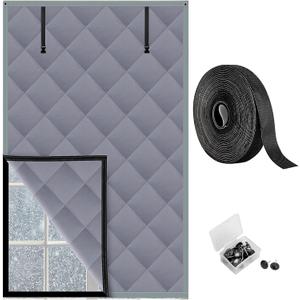 3 Layer 63 x 39 Inches Winter Insulated Window Cover-Oxford Thermal Insulated Window Blanket with Fastener-Gray Window Insulation Kit for Winter Keeping Warm