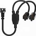 Elecan 3-Prong Y Splitter Power Extension Cord 1 FT, 90-Degree Angled Flat Plug 1 to 2 Way Outlet Space Saver, Heavy Duty Weatherproof SJTW, 16AWG 13A, 5-15P Cable Extender for Indoor Outdoor-UL