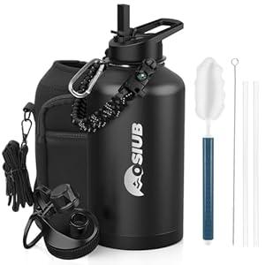 Insulated Water Bottle 64 oz, Triple Wall Vacuum Stainless Steel(Cold for 48 Hrs),Leak Proof & BPA-Free,Half Gallon Water Bottle with Reflective Paracord & Flip Straw for Sports & Travel, Cyan Blue