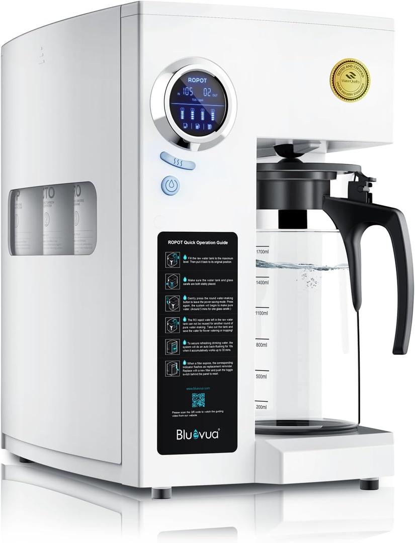 Bluevua RO100ROPOT Countertop Reverse Osmosis Water Filter System, Portable RO Filtration with Remineralization, No Installation, WQA Certified - ROPOT, 5-Stage RO