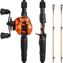 KastKing Lethal Blaze Twin-tip Fishing Rod and Reel Combo, Spinning & Baitcaster Combo, Flame Pattern Design, IM6 Graphite 2Pc Rod with Backup Tip Section, Stainless-Steel Guides, EVA Handle