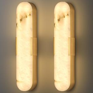 Gold Alabaster Wall Sconces Set of Two 20" Natural Marble LED Wall Lights, Mid Century Marble Wall Lamp Bathroom Vanity Indoor Alabaster Wall Lighting Fixtures for Bedroom Hallway Stairs