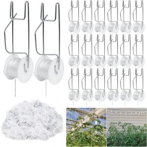 Tomato Support Hooks with String 20 Pcs,100 Pcs Plant Support Clips for Climbing Plants,Tomato Trellis Roller Hooks with 49.2FT String,Reusable Grape Vine Clips to Prevent Tomatoes, 20Pcs Tomato Rollerhook+100 Pcs Plastic Plant Clip