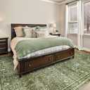 Morebes Boho Green Rugs for Living Room 8x10, Floral Washable Rugs for Bedroom Dining Room Non Slip, Large Soft Low Pile Indoor Floor Carpet for Farmhouse Office
