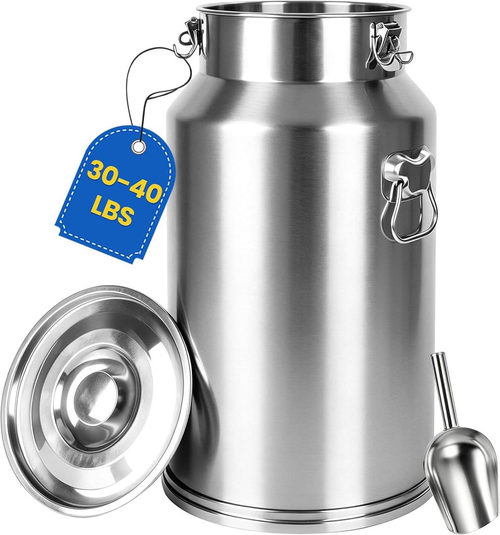 30-40 LBS Stainless Steel Pet Food Storage Container with Airtight Lid