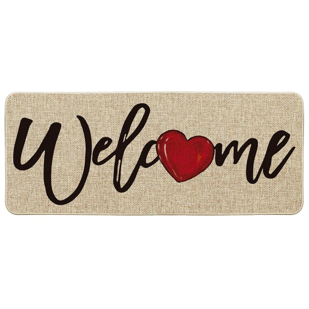 Artoid Mode Welcome Love Heart Valentine's Day Doormat, Home Decor Low-Profile Runner Rug Door Mat for Indoor Outdoor 24x59 Inch