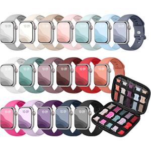 18 Pack Silicone Band Compatible with Apple Watch Bands 40mm 41mm 38mm 42mm 46mm 44mm 45mm 49mm for Women Men, Sport iWatch bands with Organizer for iWatch Series 11 10 9 8 7 6 5 4 Ultra SE 3 2 1