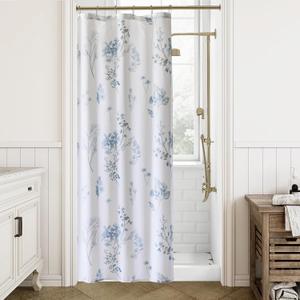 Light Blue Grey Small Stall Shower Curtain,Waterproof Fabirc Dusty Blue and White Grand Millenial Shower Curtains for Bathroom with Hooks 36x72