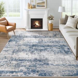 5x7 Area Rugs for Living Room: Washable Neutral Abstract Rug Soft Modern Rugs Indoor Floor Non-Slip Carpet for Bedroom Dining Room Nursery Office(Greyblue, 5'x7')