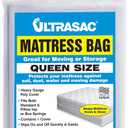Ultrasac High Performance Queen Size Mattress 2.0 MIL (eq) Clear Cover Waterproof Bags - 70" x 92" - Pack of 1 - for Moving, Storage, & Commercial