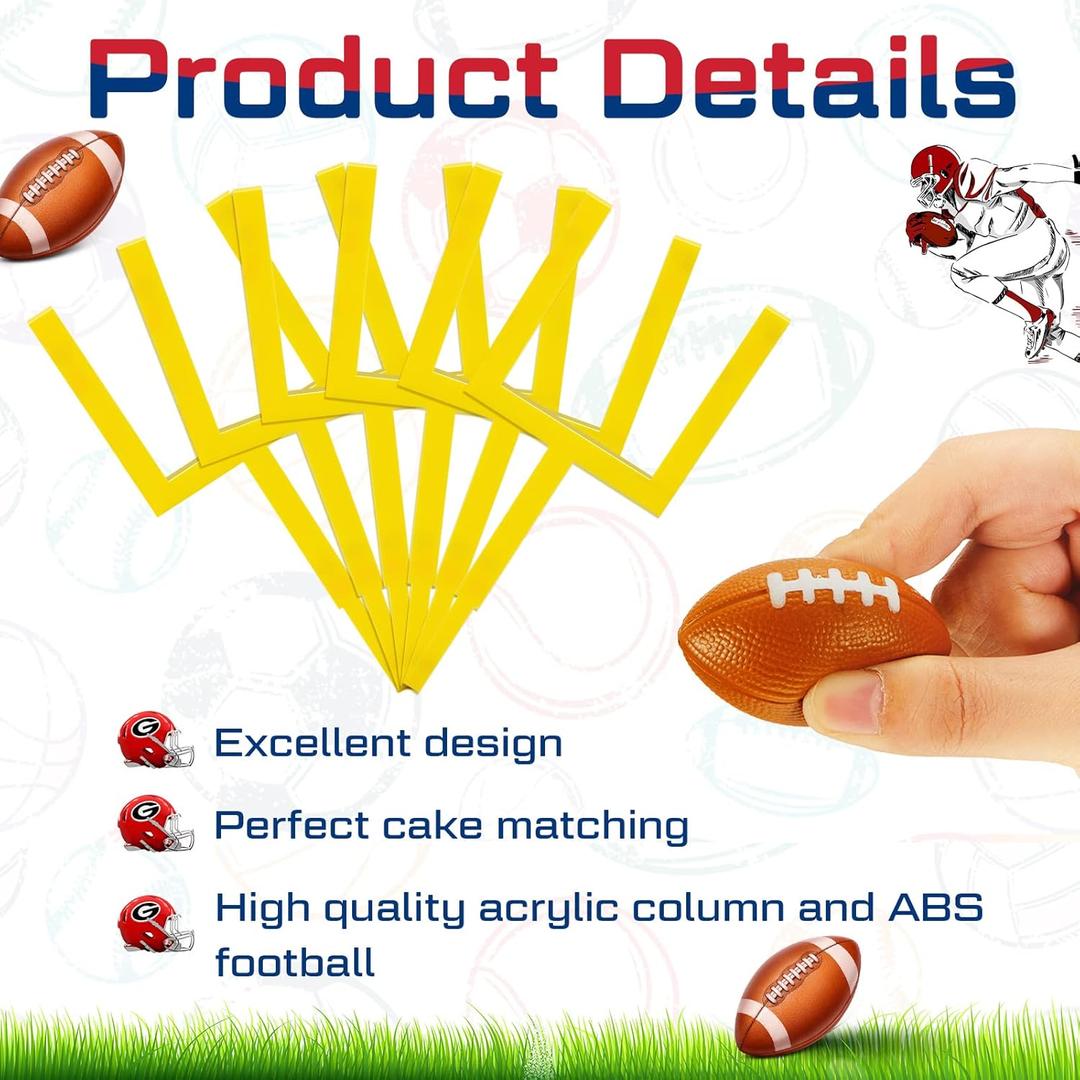 Taiyin 9 Pcs Football Cake Decorations 6 Cake Goal Post Topper Field 3 Mini Sport Balls for Football Themed Birthday Party Event