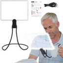 5X Hands Free Magnifying Glass with Light for Reading, Neck Wear Magnifier with Adjustable Brightness 50 Led Lights Flexible Gooseneck Full Book Page Magnifier for Low Vision Seniors with Aging Eyes