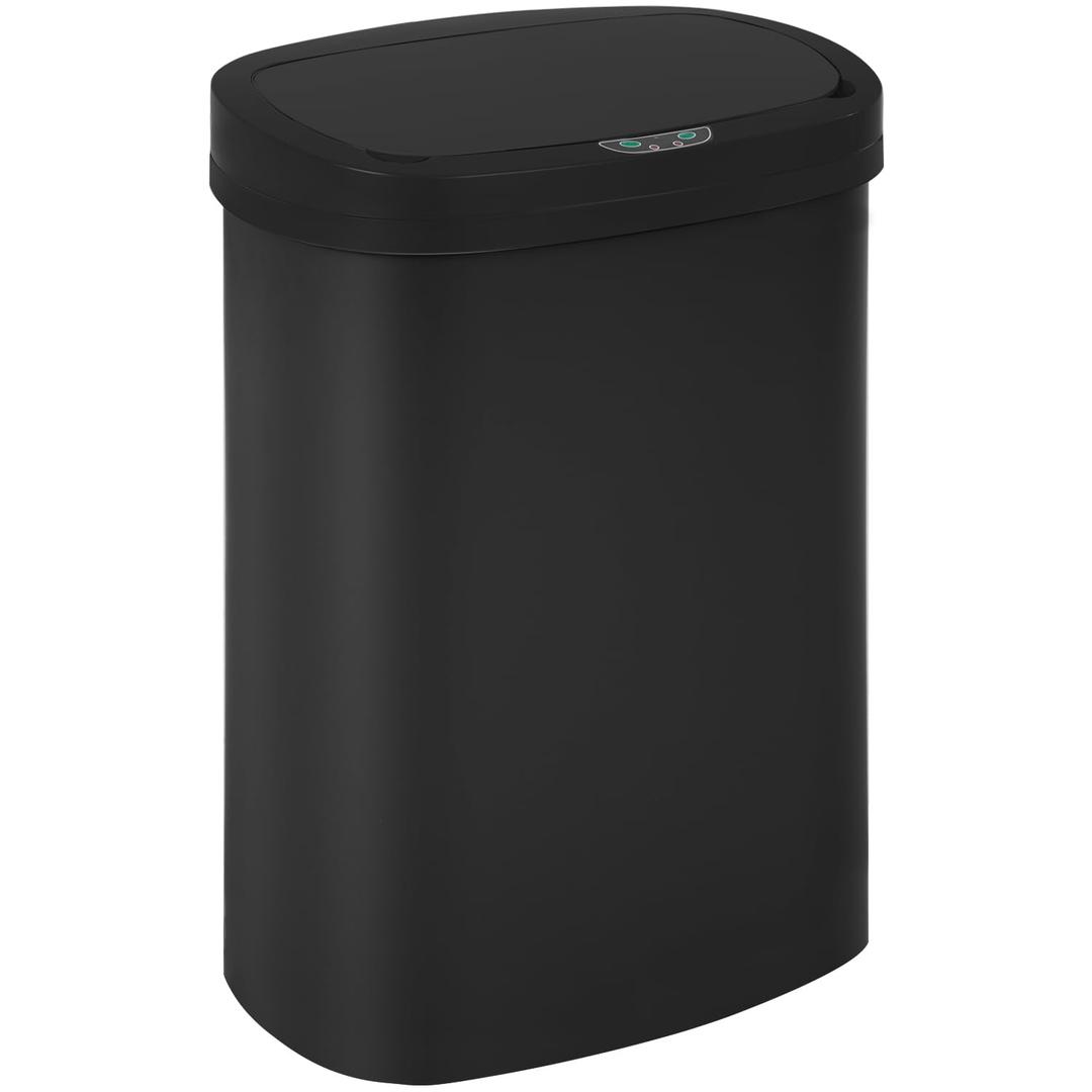 BestOffice | 13 Gallon Trash Can with Lid | Automatic Touchless Garbage Can | Odor Control | Modern Oval Design | Easy to Clean | Plastic | Black | Fits Any Kitchen, Bathroom, Office or Home