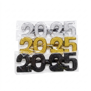 2025 Plastic Glasses Happy New Year Glitter Eyeglasses for 2025 Party New Year Eve Costume Photo Prop Supplies
