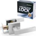 Passage Door Handle Without Key,Square Interior Door Lever for Hallway Closet, Reversible Keyless Lever for Right & Left Side,Heavy Duty Non-Locking Lever Set,Satin Nickel