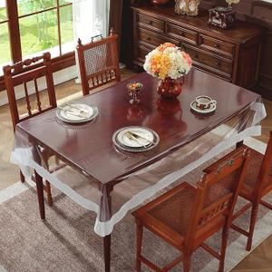Clear Table Cover Protector Rectangle Waterproof Vinyl PVC Tablecloth with Lace Trim, Wipeable Plastic Table Cloth for Party Dining Tables, Kitchen Home (Fengweibian, 52 x 70 Inch)