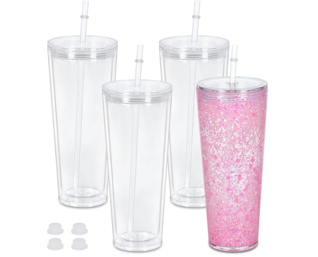 24 Oz Acrylic Snowglobe Tumbler, Pack of 3 Pre-Drilled Double Wall Acrylic Clear Cup for Glitter Snow Globe DIY, Double Wall Snowglobe Cup