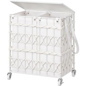 Double Laundry Hamper with Wheels and Lid, 120L Handwoven Laundry Basket