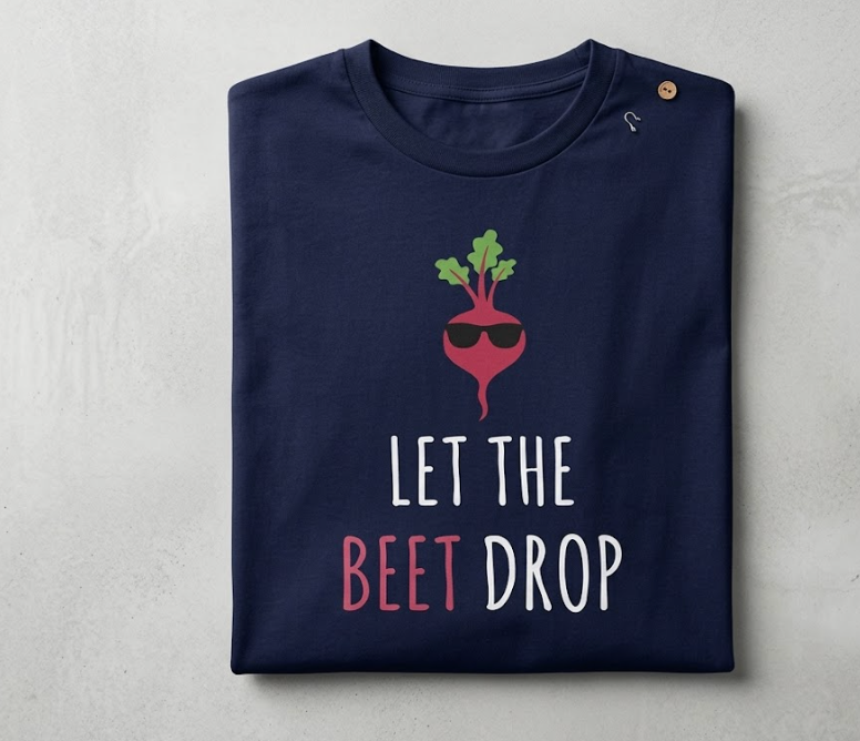 Let The Beet Drop T-shirt, Large, Blue
