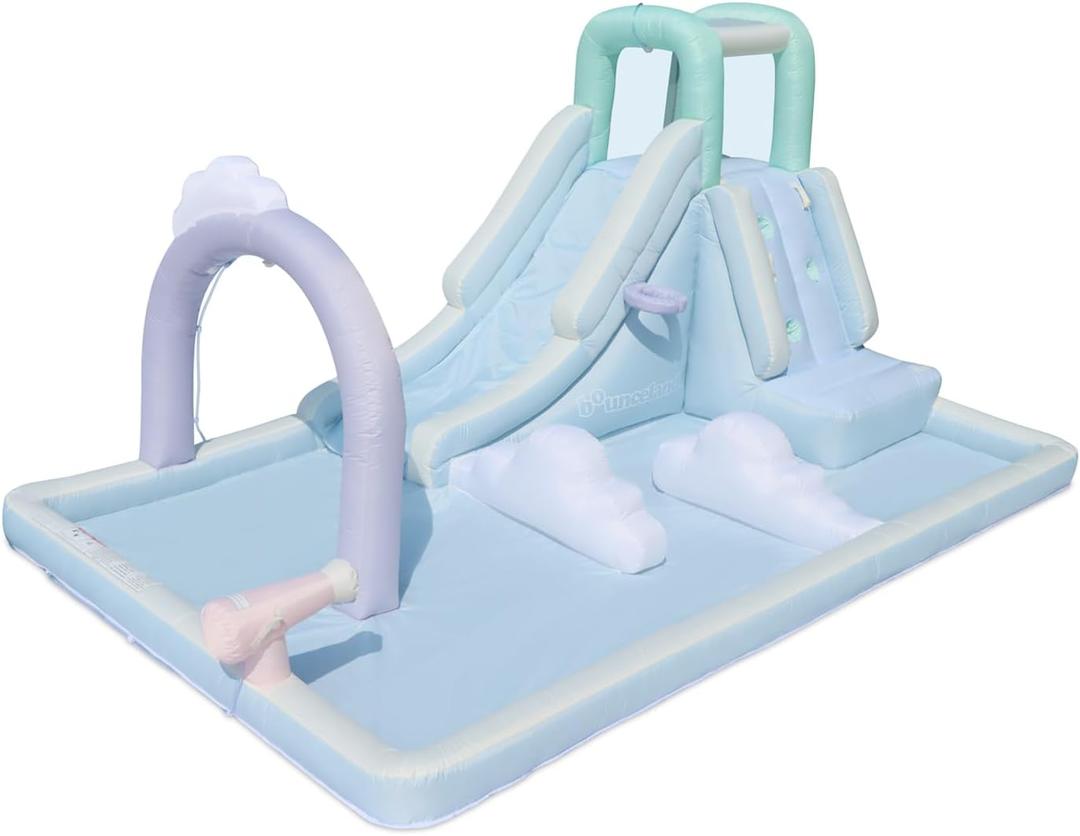 Bounceland Splash N’ Dash Dream Water Slide, 14.4ft L x 9.1ft W x 6.8ft H inflated Size, Outdoor Fun w/Long Slide, Giant Splash Pool, Water Spray, Climbing Wall, Active Play for Kids