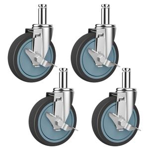 4-Inch Caster for Wire Shelving Racks, Heavy Duty Scaffolding Wheel with Brake, Set of 4 Metro Shelving Replacement Wheels(.864" x 2-3/16")