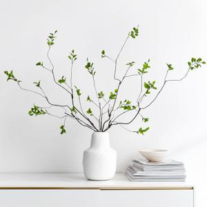 Ttranewsoo 4 Pcs Fall Stems Artificial Ficus Branches, 35.4 Inch Faux Eucalyptus Stems Fall Decor, Fake Leaves Fall Decorations for Home, Autumn Table Decor Fall Branches for Vase Green