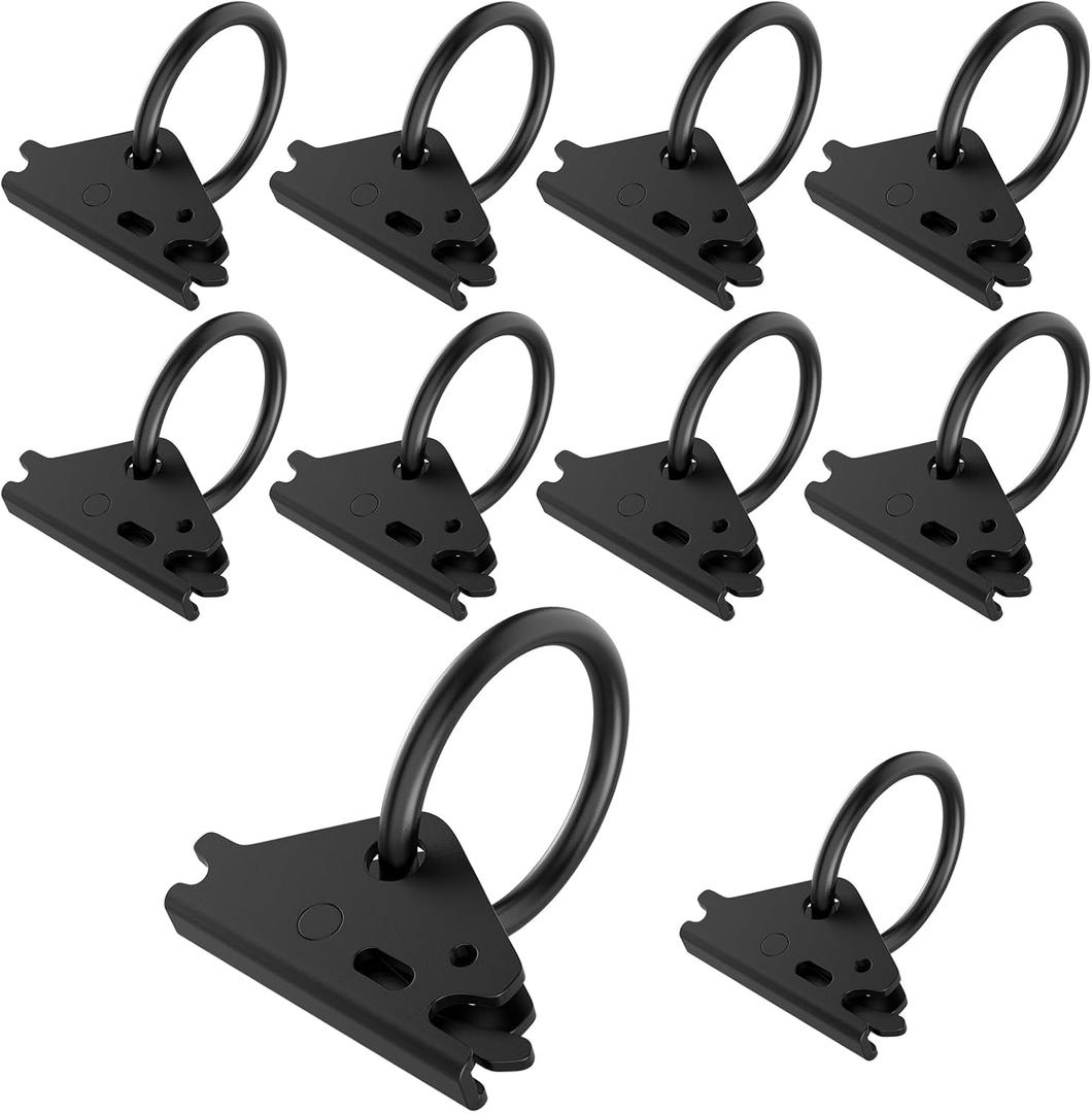 Eapele 10pcs Steel E-Track O Ring Tie-Down Anchors, Secure Cargo in Enclosed/Flatbed Trailers, Trucks, Load Limit of 1500lb(Black)