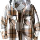 Boys Girls Casual Flannel Plaid Hoodies Fall Fashion Button Down Shirts Long Sleeve Cute Lightweight Jacket Coats (7-8 Years, Dark Khaki Blue)