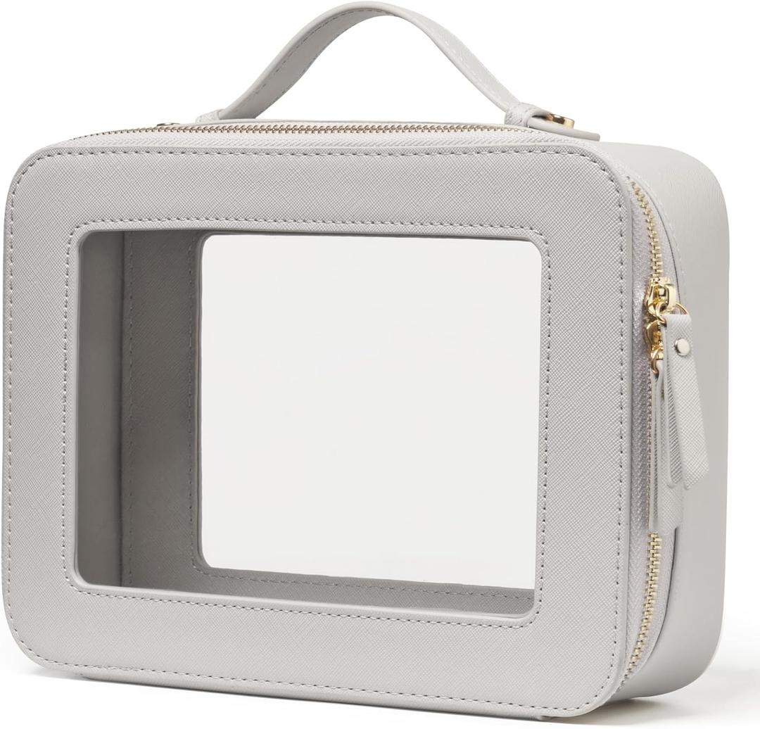 Popvibe Clear Makeup Bag Travel Cosmetic Case Transparent Toiletry Bag with Zipper, Portable Make Up Organizer Traveling Compact Car Bag for Essentials