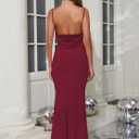 Aigeman Women Spaghetti Straps Mermaid Evening Gown Wedding Guest Dress Drape Neck Lace Backless Formal Maxi Dress 21 (Red, M)