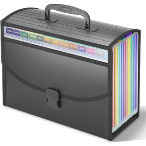 TOPCJ Accordion File Organizer,Expanding File Folder Portable Filing Folders,13 Pockets File Box with Handle for Documents,Special Design for Carrying,A4/Letter Size,Colored Tabs