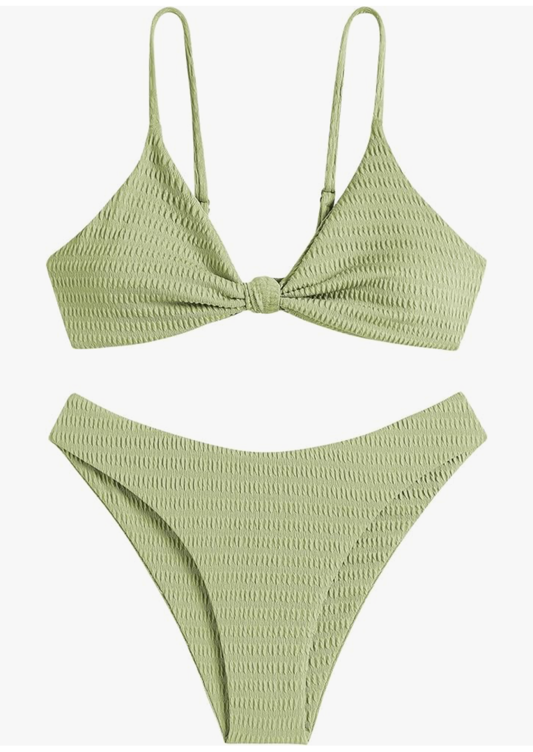 ZAFUL Women's Tie Knot Front Spaghetti Strap High Cut Bikini Set Swimsuit M
