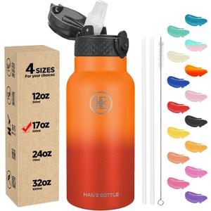 Han's Bottle Kids Water Bottle with Straw Lid - Insulated Stainless Steel Reusable Tumbler for Girls,Boys,Thermo Mug,17oz,Fire