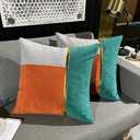 Orange Teal Gray Throw Pillow Covers 22 x 22 Inches with Gold Leather Patchwork Velvet Decorative Pillows Cover for Couch