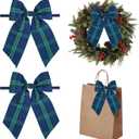 AIMUDI Christmas Bows for Gift Wrapping 69'' Navy Blue Green Plaid Bows for Christmas Tree Wreath Bows with Wire Edge Premade Bows for Craft Present Fireplace Holiday Christmas Decorations, 10 PCs