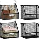 STORAGE MANIAC 2 Tier Hanging Closet Organizer with Mesh Baskets, Clothes Hanging Shelves, Foldable Stackable Storage, Space-Saving Collapsible Basket with Hooks for RV, Dorm, Bedroom, College, Black