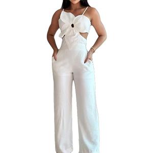 Qikaka Women's Sleeveless Bodycon Wide Leg Sexy Nightclub Party Jumpsuit Rompers, M, White