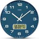 TIMESS Wall Clock, 10" Dial Non-Ticking Silent Battery Operated Analog with LCD Display for Perpetual Calendar and F° Temperature, Ideal Modern Home, Bedroom, Kitchen, Office Decor (Blue)