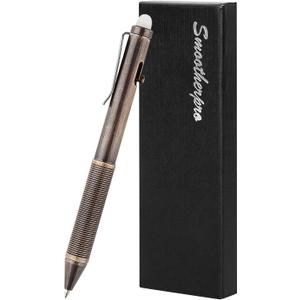 SMOOTHERPRO Erasable Solid Brass Bolt Action Pen,Weighted Heavy Pen Compatible with Pilot FriXion Refill,Durable Pen Clip for EDC Pocket Business Collection Retro Black(EP02BK)