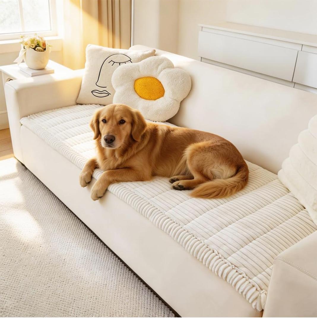 Awjcsv Couch Cover for Dogs Washable, Fuzzy Pet Couch Covers for 3 Cushion Sofa Pet Friendly, Non Slip Sofa Cover (White, 27.6" x 82.7"/70 x 210cm)