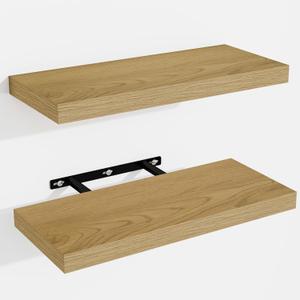 Floating Shelves for Wall, Wall Mounted Shelves with Invisible Brackets, 2 Small Wood Floating Wall Shelf Shelves for Living Room, Bedroom, Kitchen, Bathroom (Oak, 15" W x 6" D x 1" H)