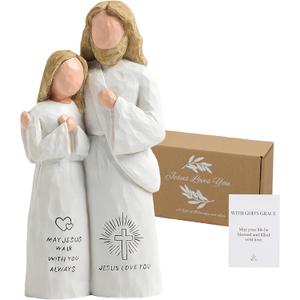 Jesus Statue Embracing Woman Figurine – Christian Gift for Baptism, First Communion & Confirmation, Church Memorial Keepsake, Comfort Encouragement Gift for Mothers and Women, Prayer Corner Decor