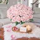 50 PCS Roses Artificial Flowers, Fake Roses with Stem Realistic Blush Silk Rose for DIY Wedding Bouquets Table Centerpieces Arrangements Baby Shower Birthday Home Decor Valentines Day Gift for Her