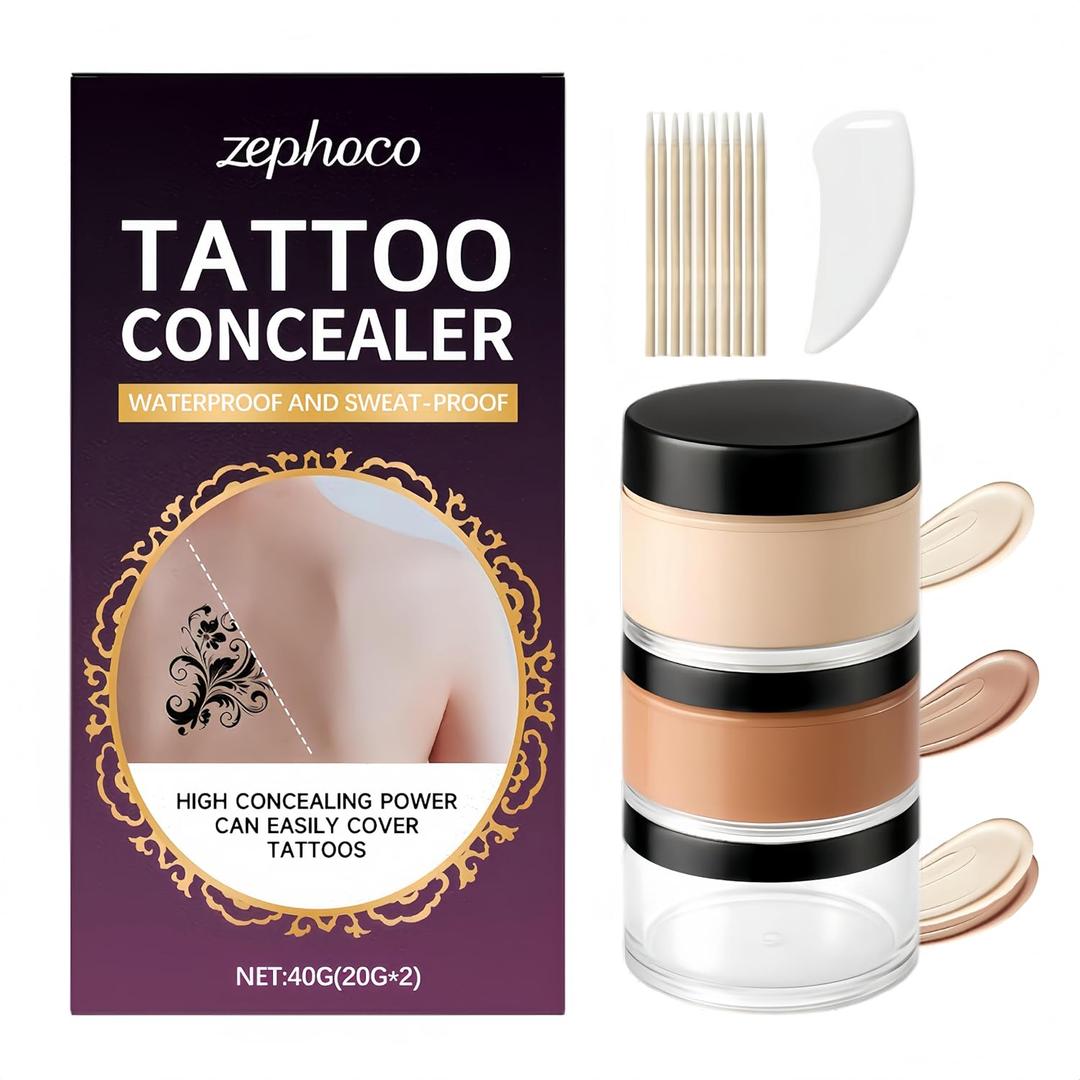 Full Coverage Tattoo Cover Up Cream  Waterproof, Sweatproof Body Concealer for Scars, Birthmarks and Dark Spots  Blendable Dual Shades (Ivory & Medium Deep)