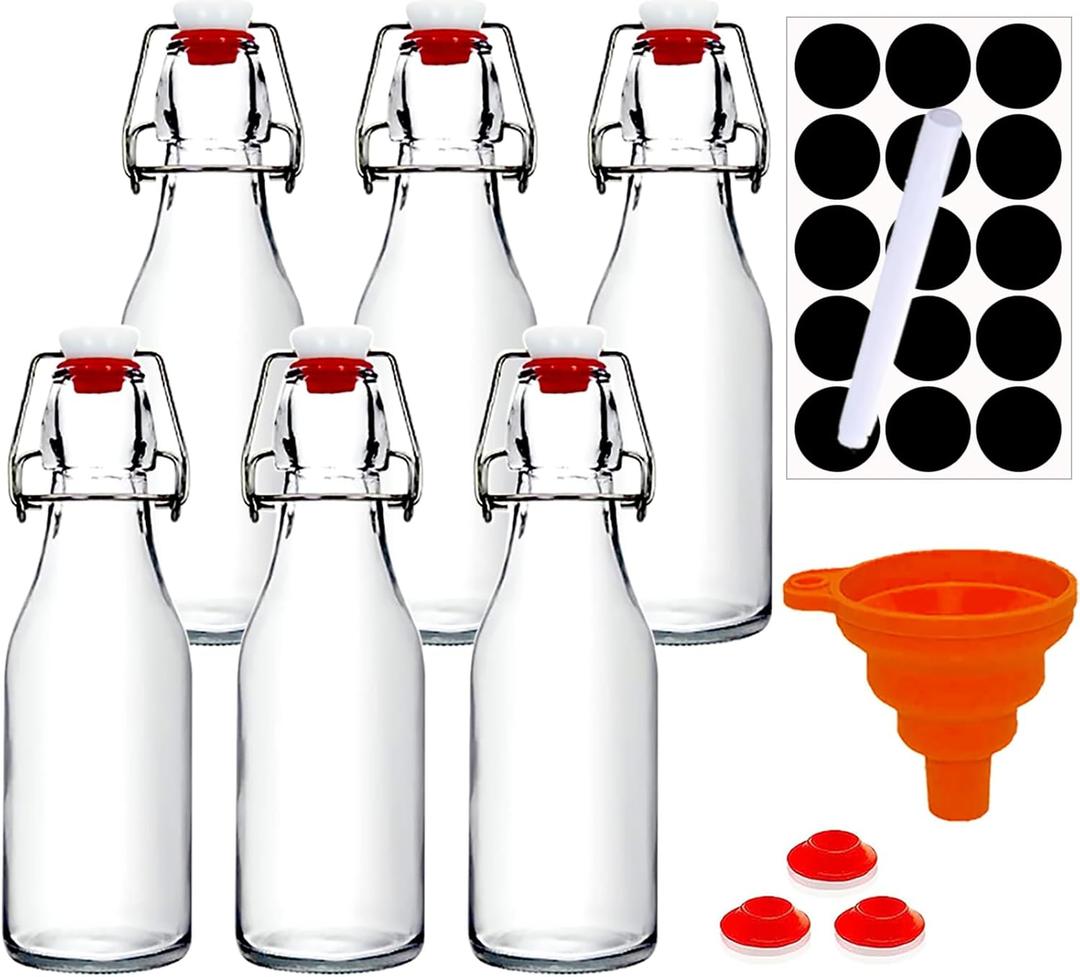 Ahhute Swing Top Glass Bottle, Kombucha Bottles 8oz, Vanilla Extract Bottles with Airtight Lid, Flip Top Glass Bottle 6 Pack