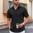 COOFANDY Men's Casual Short Sleeve Button Down Shirts Untucked Dress Shirts Wrinkle Free Summer Wedding Shirts Solid (Blue, M)