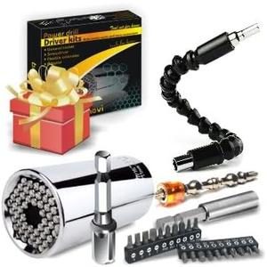 Universal Socket Wrench Set Home Tool Kit, Screwdriver Bit Set, Multi-Purpose Drill Bit Set, Ratchet Handle Stocking Stuffers Present or Gifts for Dad Man Birthday and Festival (KITS-01)