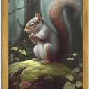 SAMHOU Framed Vintage 3D Textured Wall Art, Hand Drawn Sandstone Squirrel Prints Pictures, Dark Nature Animal Wall Decor for Living Room Bedroom Bathroom Nursery 12x16 inch