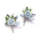 Ling's moment Boutonniere for Men, 2pcs Groom Groomsmen Guest Boutonniere, Artificial Flowers for Wedding/Prom/Homecoming, etc.Light Blue White